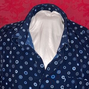 Zabriano Mens Blue Polka Dot Short‎ Sleeve Button Down Shirt Rayon 2XL